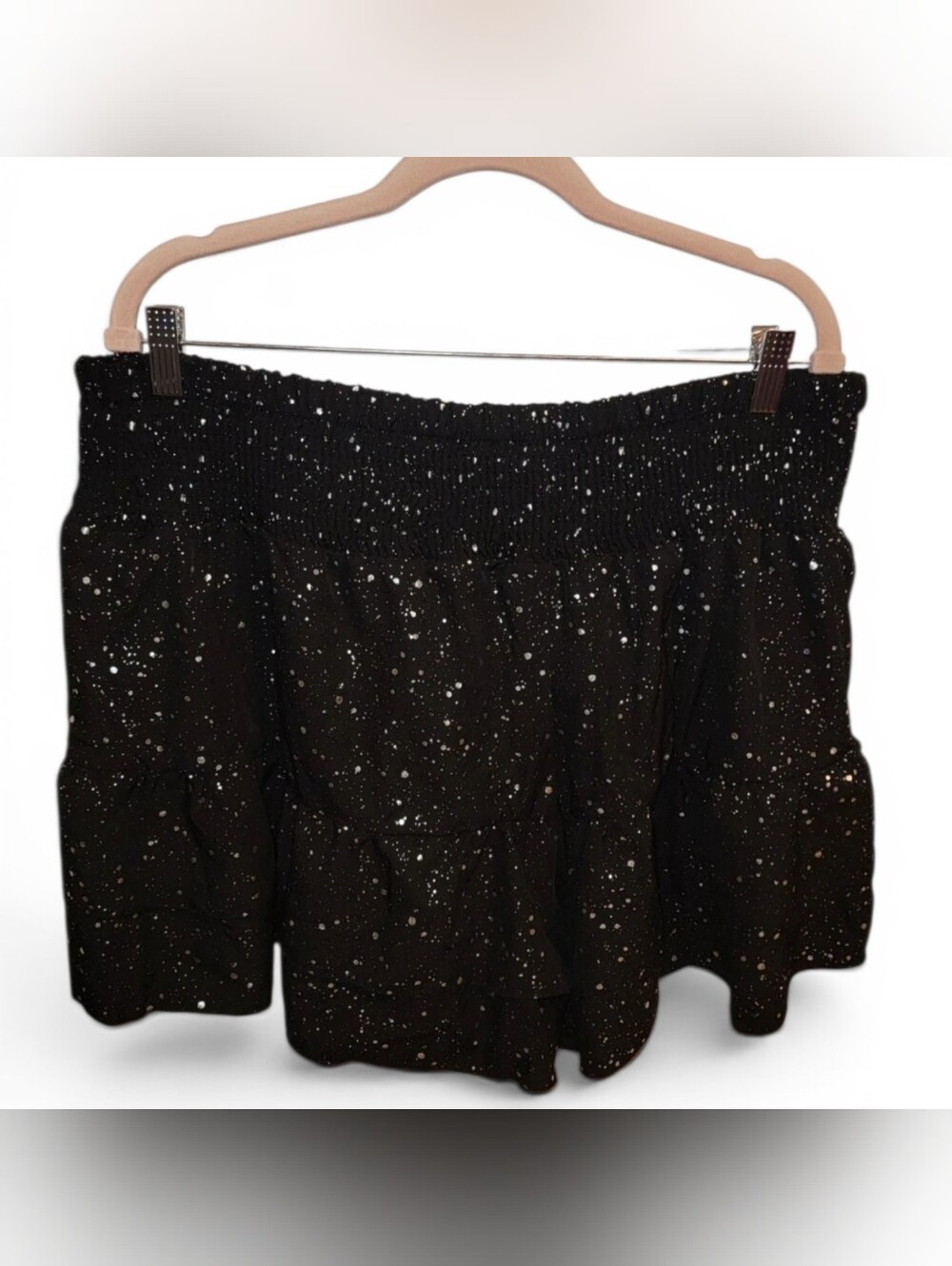 Black Silver Flake Ruffle Skort